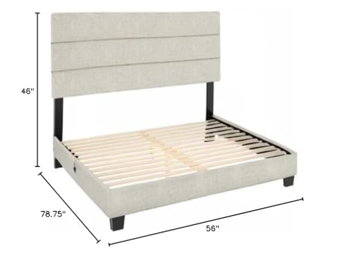 Boyd Sleep Sicily Upholstered Platform Bed Frame Mattress Foundation With Tri-Panel Headboard And Strong Wood Slat Supports: Linen, White, Full